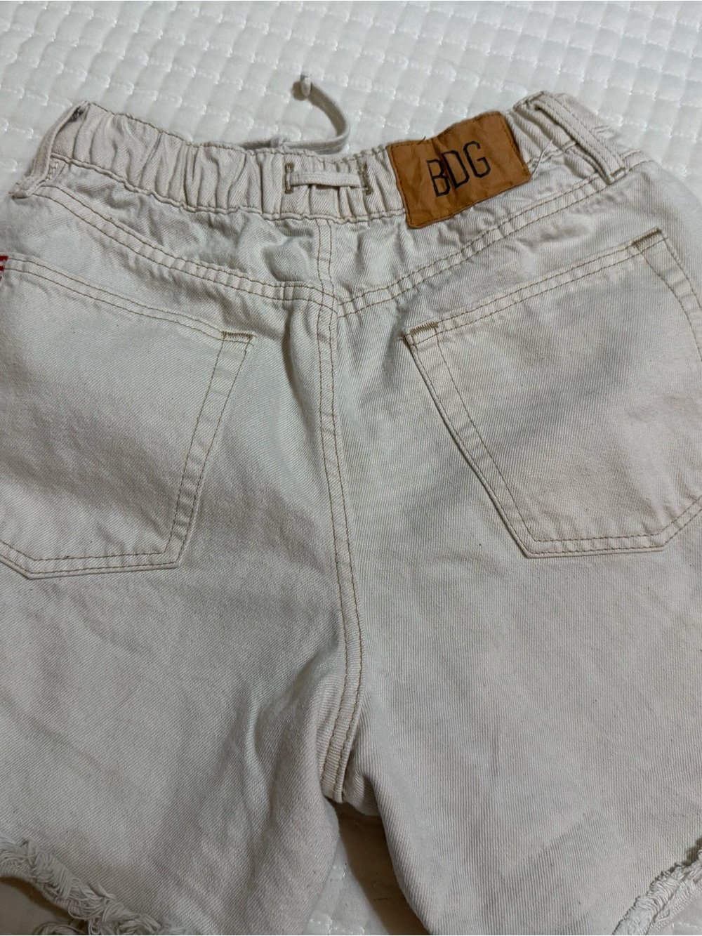 BDG Urban Outfitters Light Cream Drawstring Distressed Denim Shorts